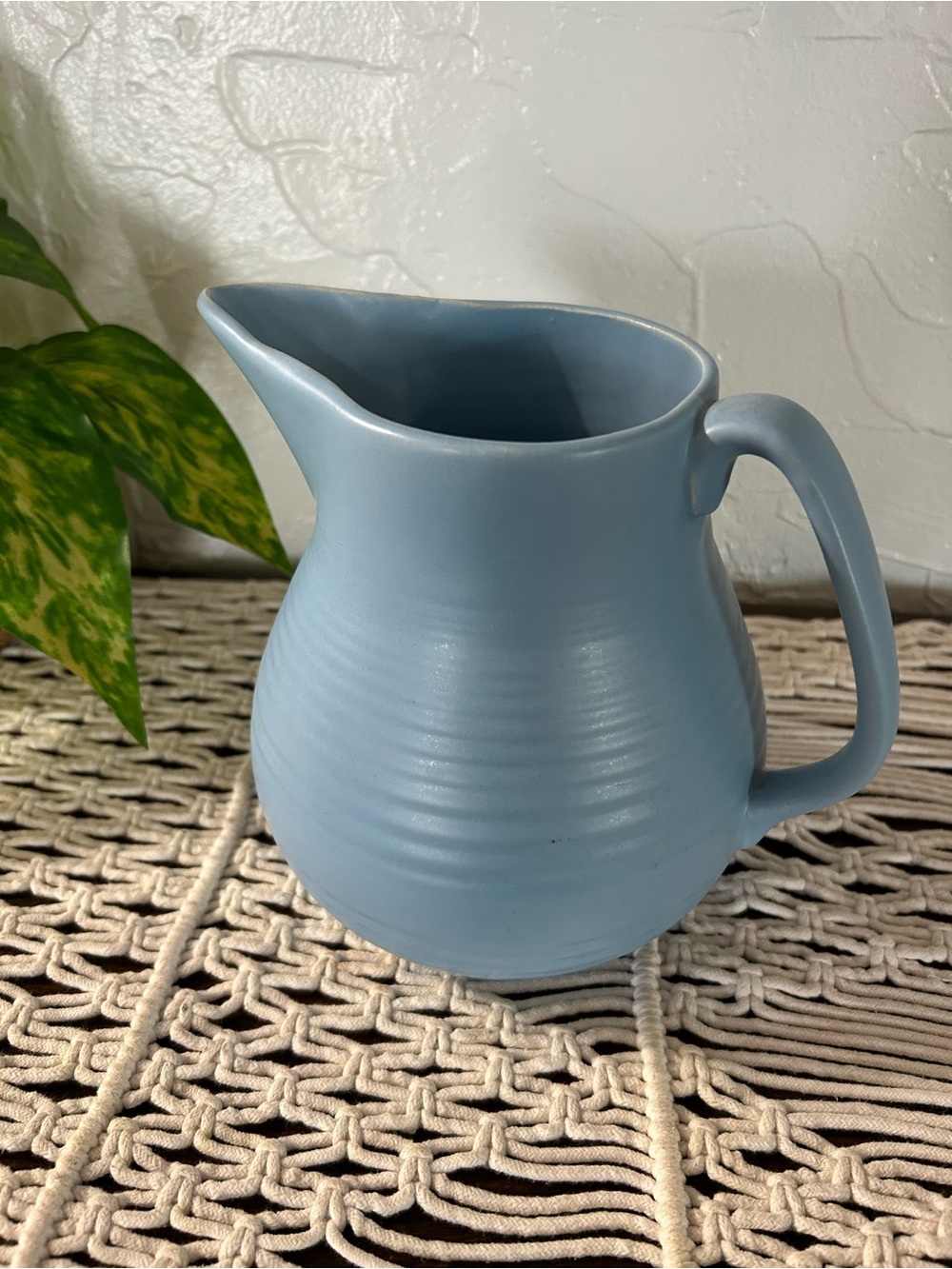BAUER POTTERY Matte Blue Ceramic Pitcher - Classic Home Accent
